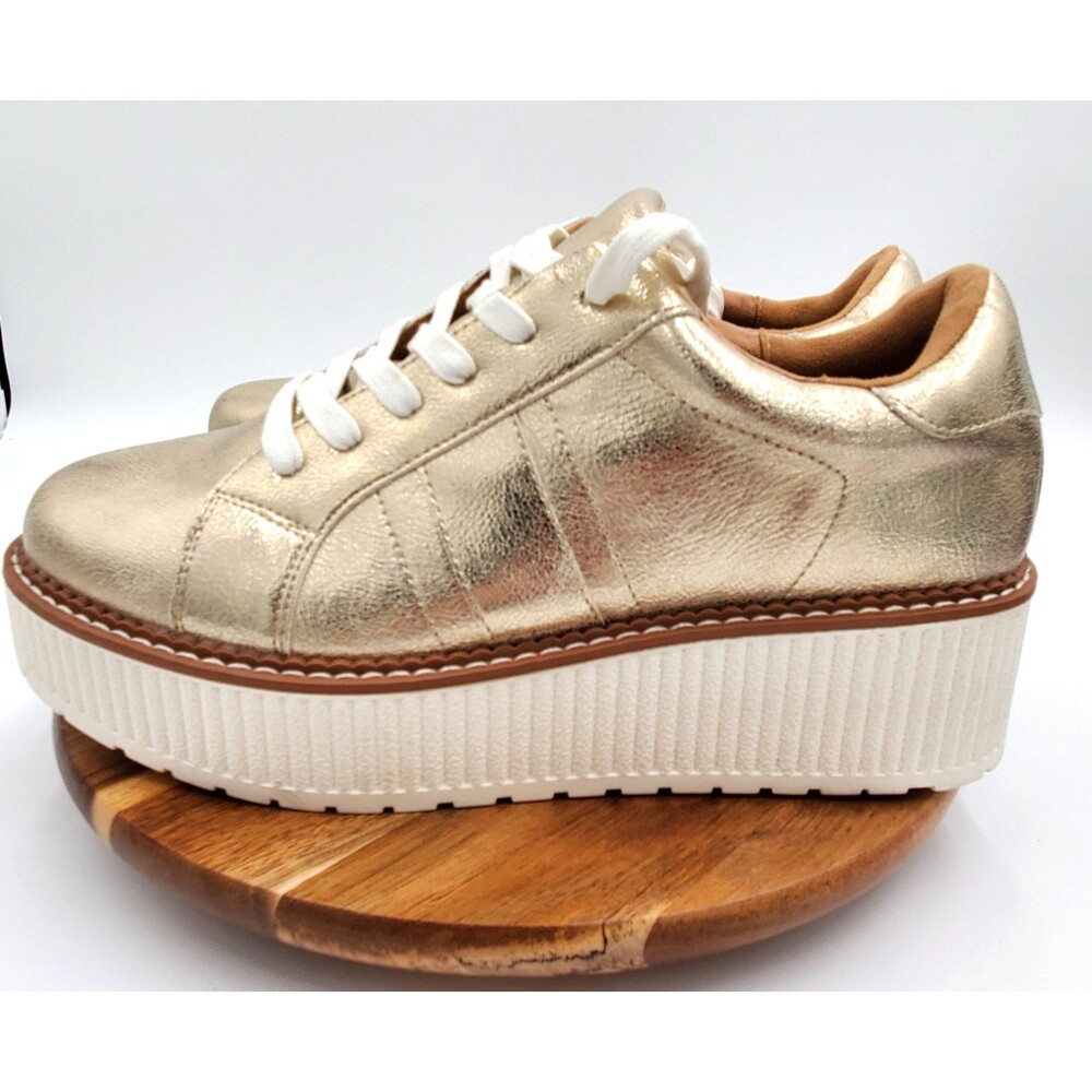 Yellow Box Marcell Platform Sneakers Women 9.5M Gold Metallic 2" White Base NWOB